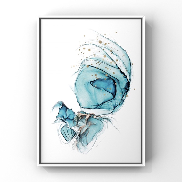 Watercolor Alcohol Ink Aqua Blue Abstract Digital Art Print - Picture 4 of 4